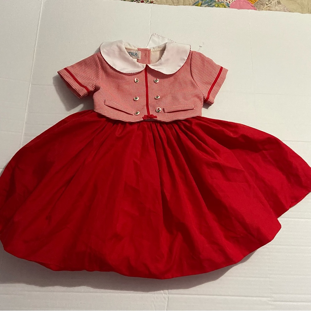 Baby girl size 4 vintage red white gingham dress full skirt pageant
